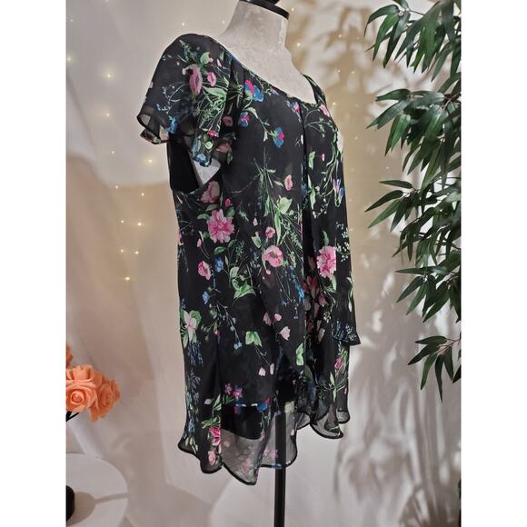 Roz & Ali Sheer Dark Floral Layered Blouse Sz 2X Black Whimsigoth Fairy Grunge - Picture 5 of 12